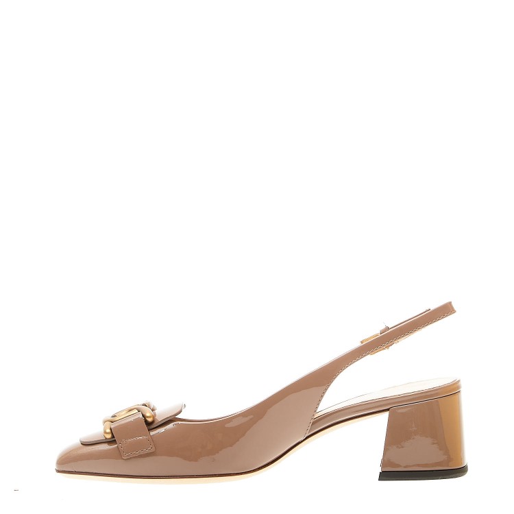 Shop Tod's Slingback With Gold Buckle In Soft Dove Gray Patent Leather In Brown