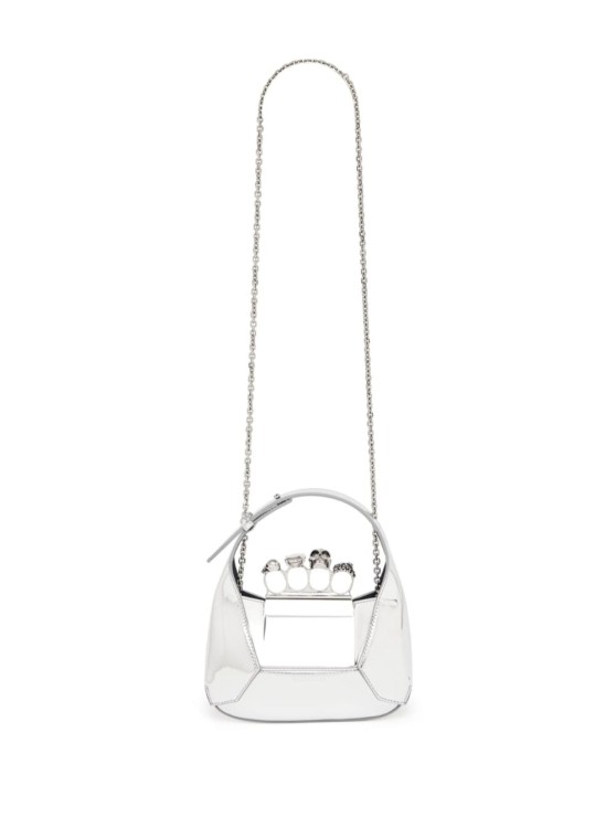 Alexander Mcqueen Mini Jewel Skull Metallic Top-handle Bag In Silver