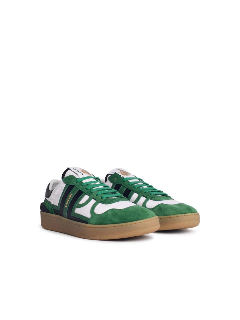 Shop Lanvin 'clay' Green Leather Blend Sneakers In Neutrals