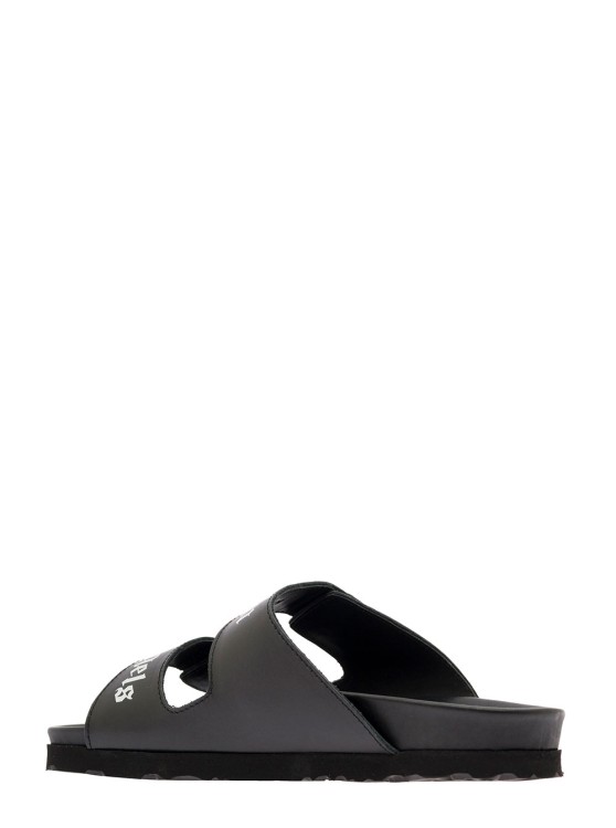 Shop Palm Angels Slides With Logo And Touch Strap In Black Leather