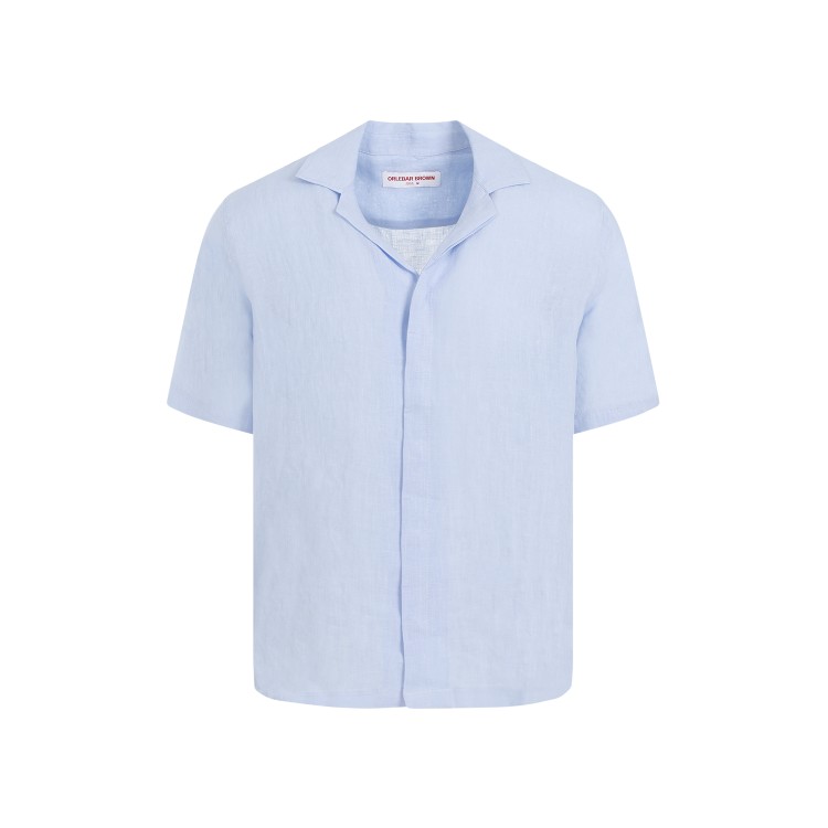 Shop Orlebar Brown Soft Blue Linen Maitan Ii Shirt