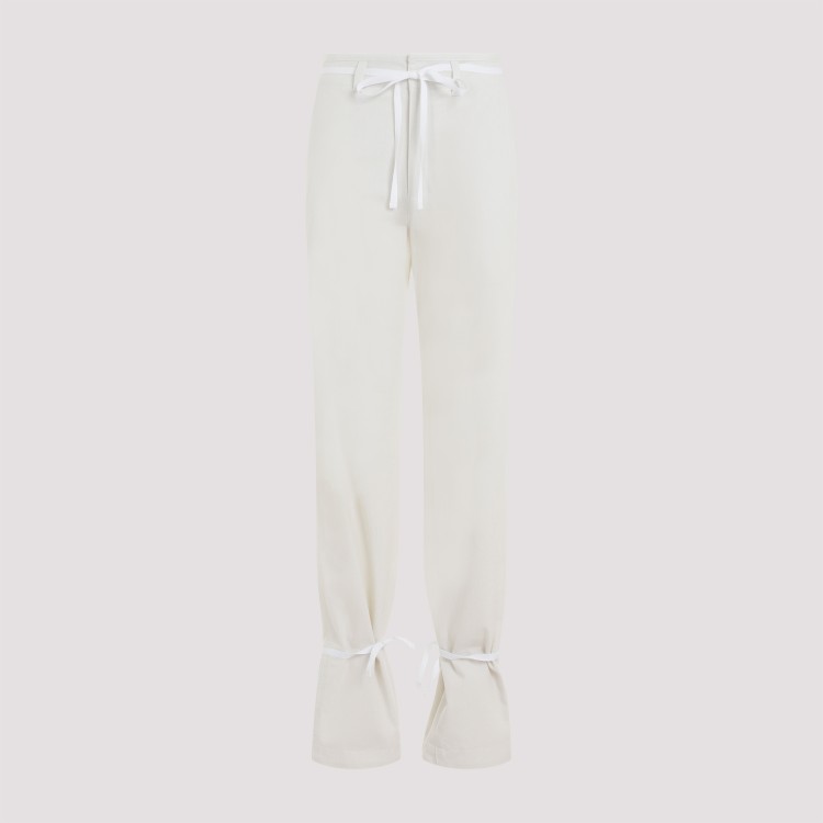 Lemaire Chalk White Cotton Straight Pants With Strings In White