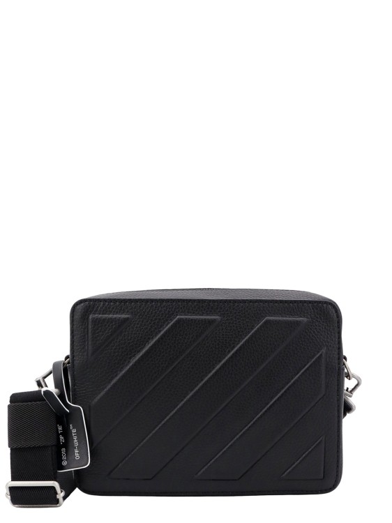 Off-white Leather Shoulder Bag With Frontal Metal Logo In Black