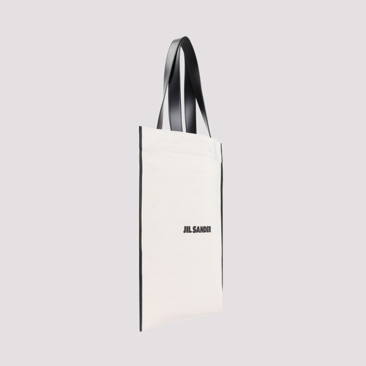 Jil Sander Natural White Cotton Border Book Tote Bag In White
