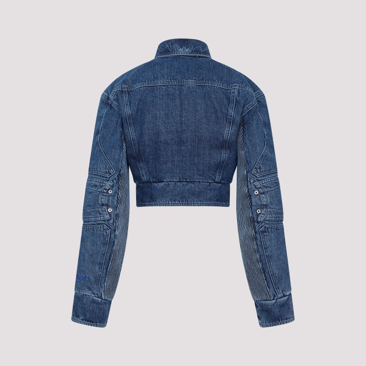 Shop Off-white Blue Motorcycle Hole Crop Jacket In Grey
