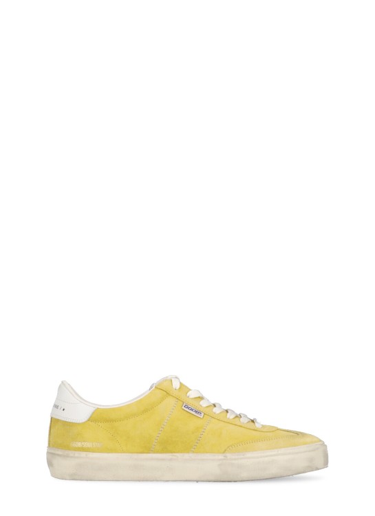Shop Golden Goose Yellow Suede Letaher Sneakers