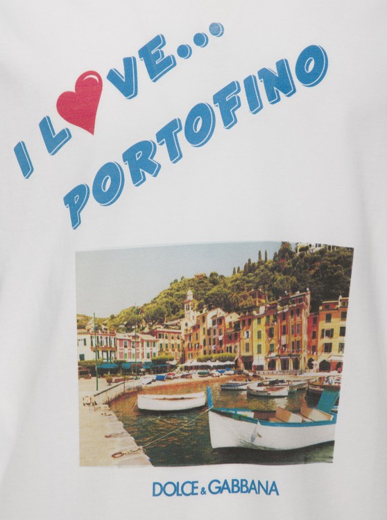Shop Dolce & Gabbana White T-shirt With 'i Love Portofino' Print In Cotton