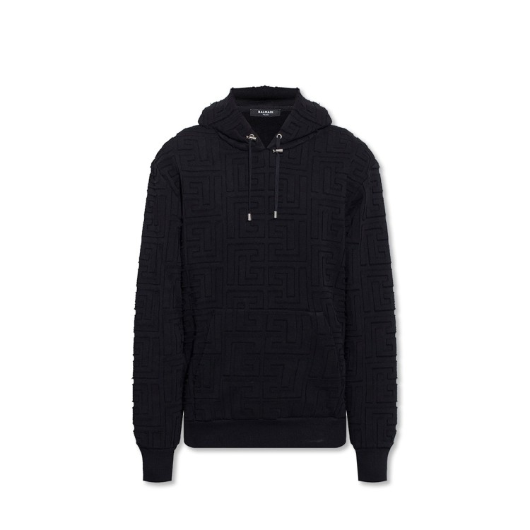 Shop Balmain Monogrammed Hooded Sweatshirt In Black