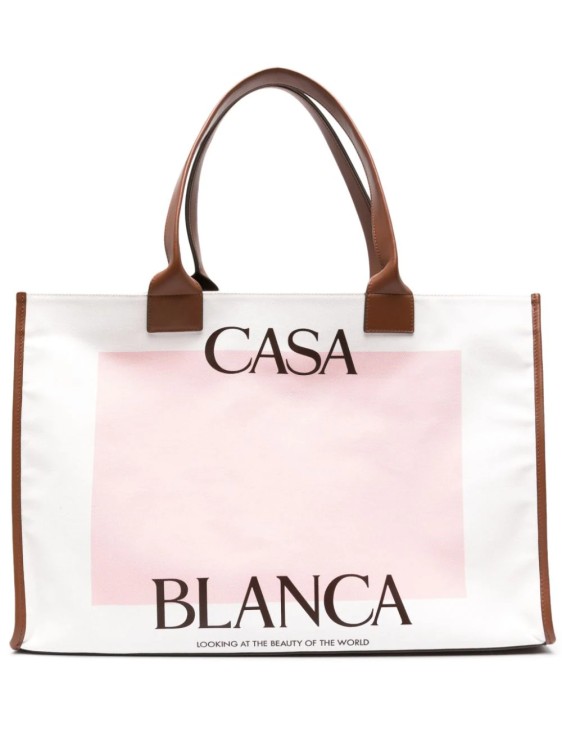 Casablanca Canvas Tote Bag With Logo In Neutrals