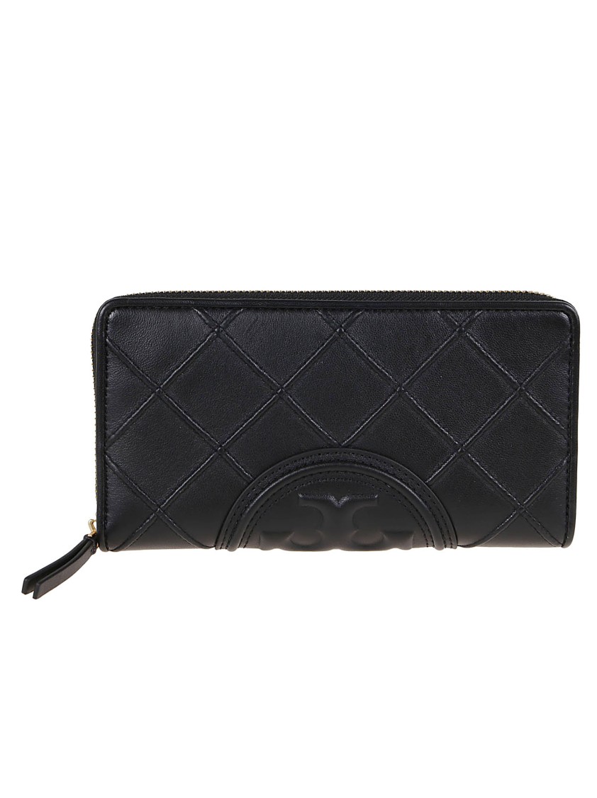 Tory Burch Quilted Leather Zip Wallet In Black
