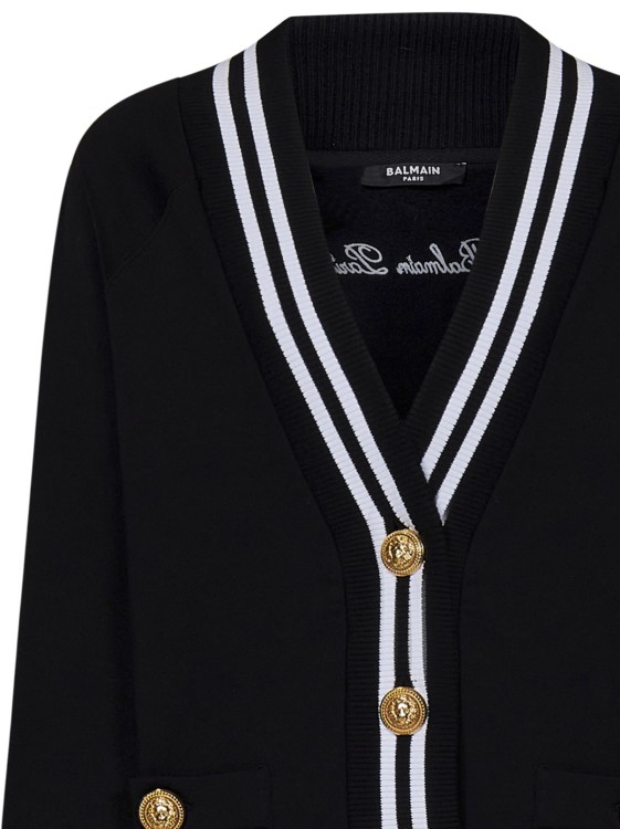 Shop Balmain Long Cotton Fleece Cardigan In Black