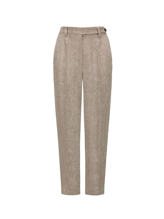 Shop Brunello Cucinelli Herringbone Linen Trouser In Grey