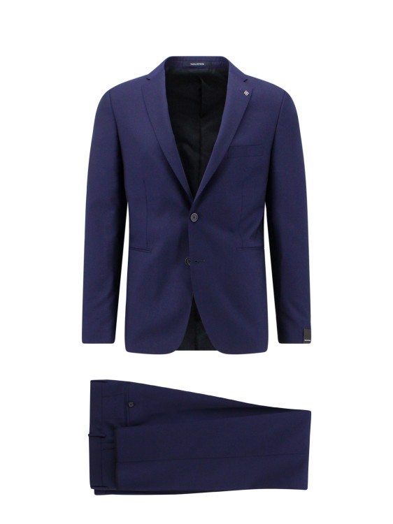 Shop Tagliatore Virgin Wool Suit With Removable Iconic Brooch In Blue