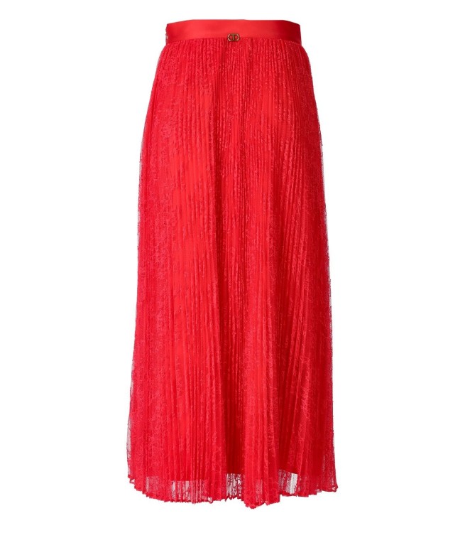 Shop Twinset Coral Lace Pleated Skirt In Red