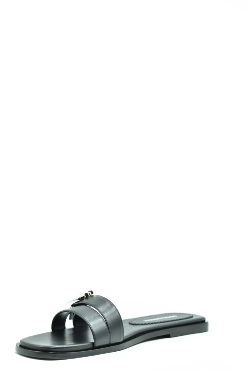 Shop Dsquared2 Black Leather Flat Sandals In Grey