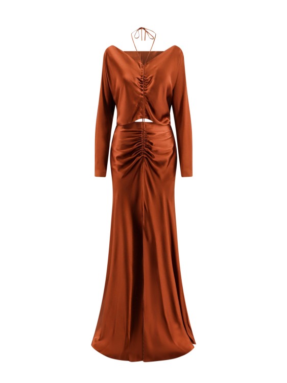 Shop Alberta Ferretti Long Dress With Drapery And Cut/out Details In Red