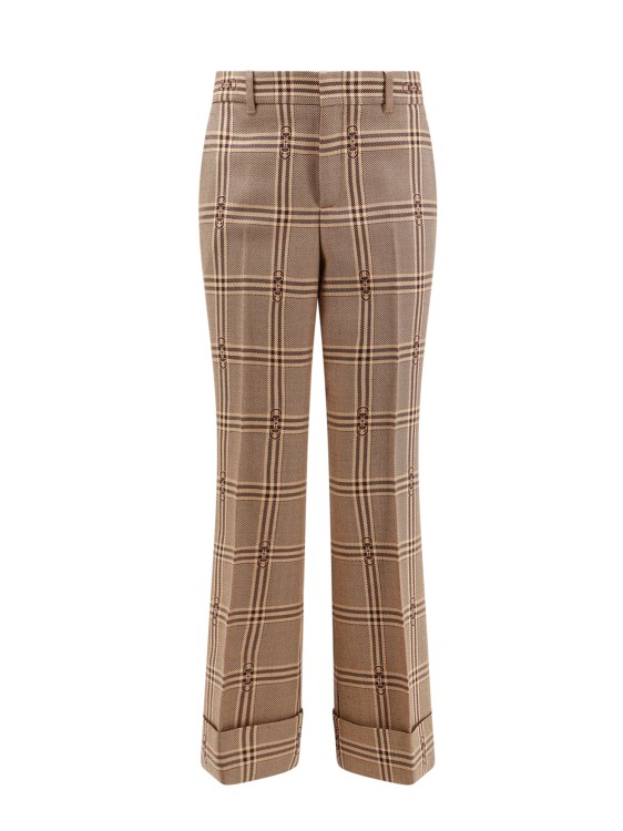 Shop Gucci Madras Wool Trouser With Horsebit In Brown