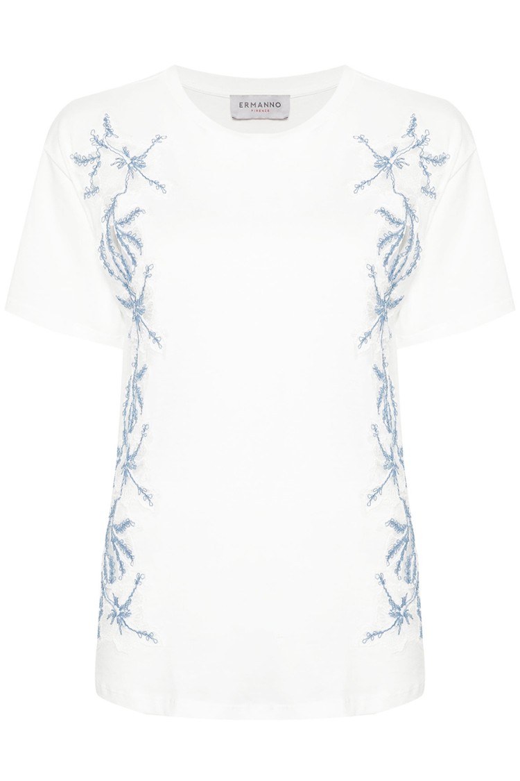 Ermanno Embroidered Cotton T-shirt With Unique Floral Design And Relaxed Fit In White
