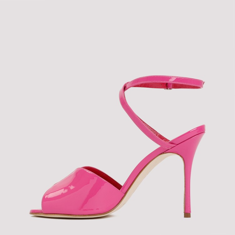 MANOLO BLAHNIK MANOLO BLAHNIK PINK PATENT CALF LEATHER HOURANI SANDAL 