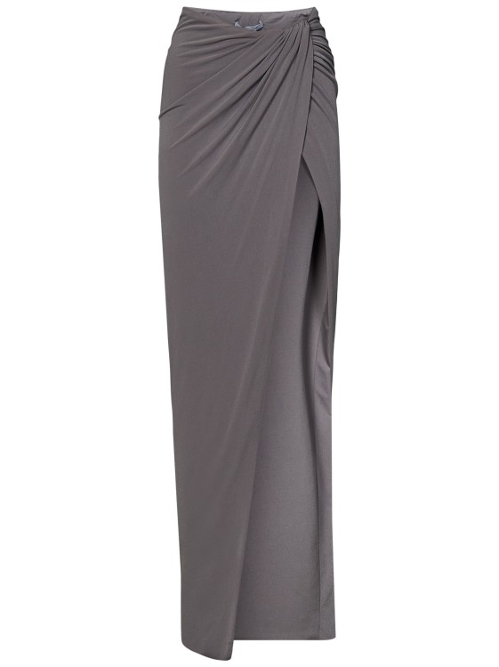 Shop Laquan Smith Long Skirt In Stone Gray Jersey In Grey