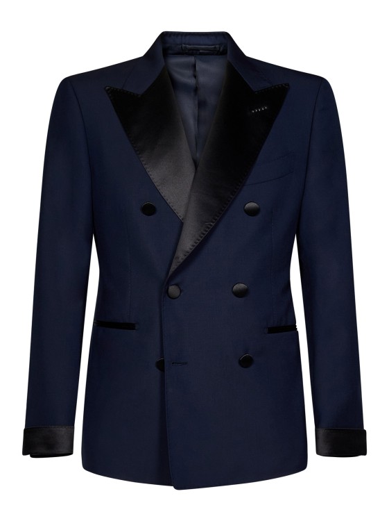 Shop Tom Ford Navy Double-breasted Blazer In Blue