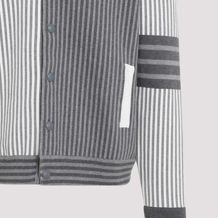 Shop Thom Browne Polo Collar Tonal Grey Cotton Bomber Jacket