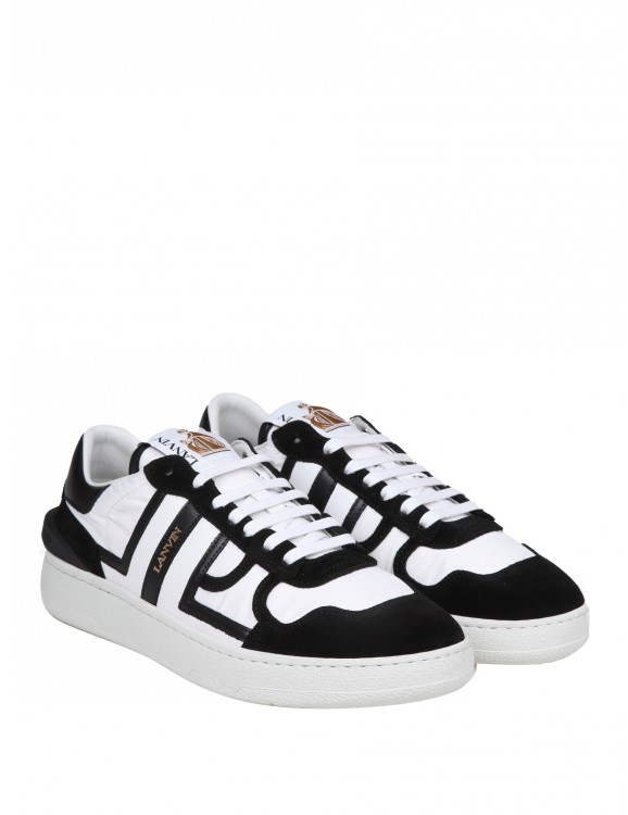 Shop Lanvin Clay Low Top Sneakers In White/black Leather And Nylon