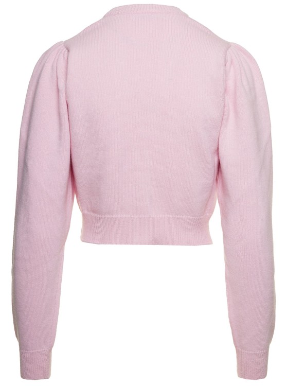 Shop Alessandra Rich Pink Cardigan With 'diamond' Motif And Embroidered Rose Detail In Wool