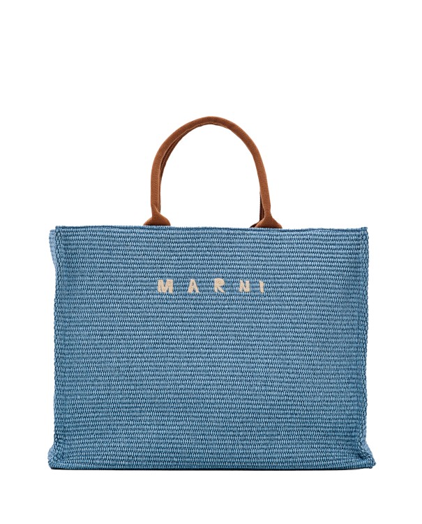 Marni Large Raffia Basket Bag In Blue