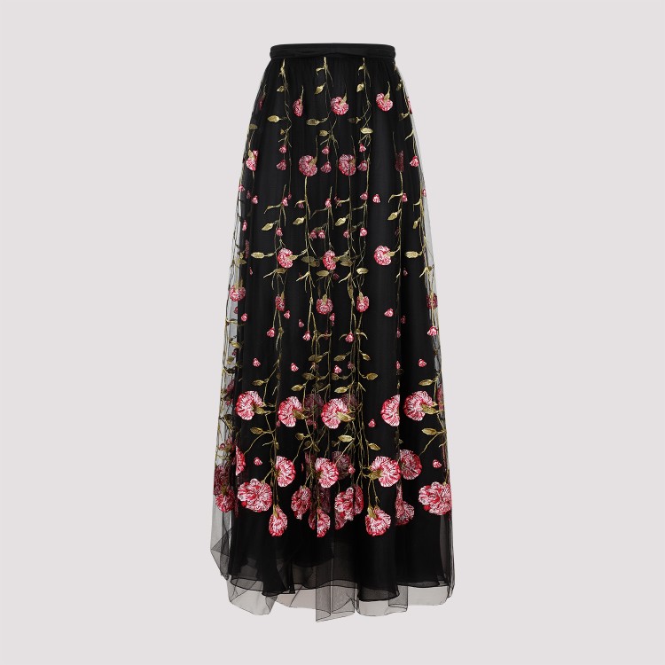Giambattista Valli Floral-embroidered Tulle Maxi Skirt In Black
