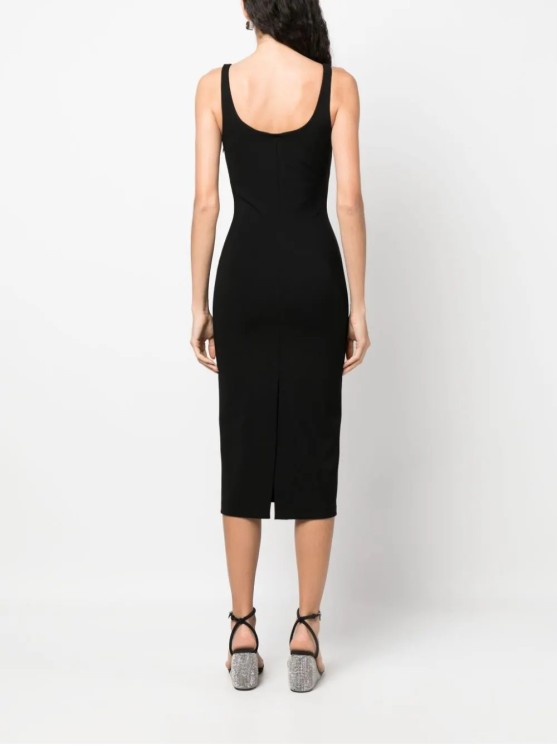 Blumarine Black Viscose Stretch Midi Dress In Black