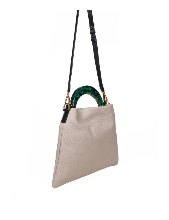 Shop Marni Small Hobo Bag In Calfskin With Resin Handle In Grey