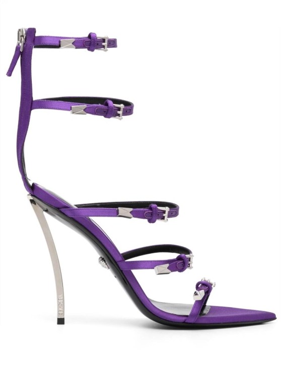 Shop Versace Pin-point Sandals With Straps In Violet Leather In Purple