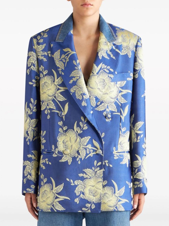 Shop Etro Blue Floral-jacquard Jacket