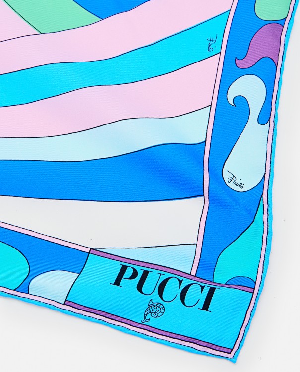 Shop Pucci 90x90 Silk Foulard In Blue