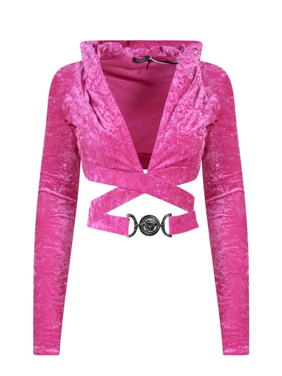 Shop Versace Texturized Velvet Medusa Biggie Sweatshirt In Pink