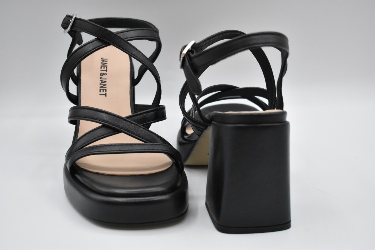 Shop Janet & Janet Black Leather Strap Sandals