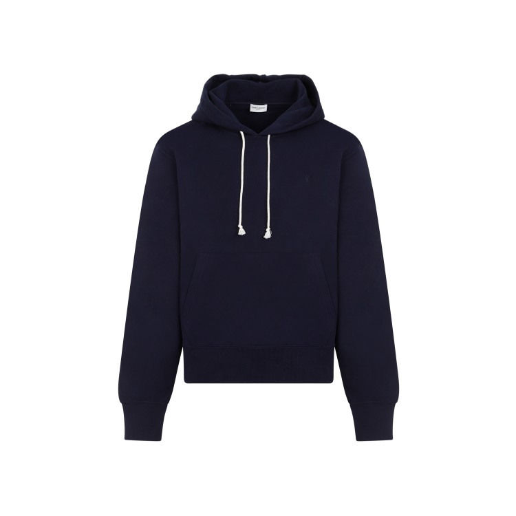 Saint Laurent Navy Blue Marine Cotton Hoodie In Blue