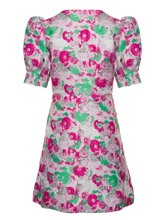 Shop Ganni Multicolor Button Down Mini Dress With 3d Jacquard Floreal Motif In Recycled Polyester In Pink