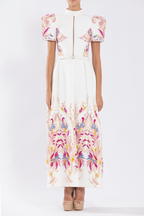 Saiid Kobeisy Crepe Dress With Abstract Beading In Pink