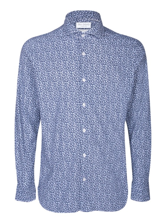 Shop Dell'oglio Long Sleeve Shirt In Lightweight Fabric With Floral Print In Blue