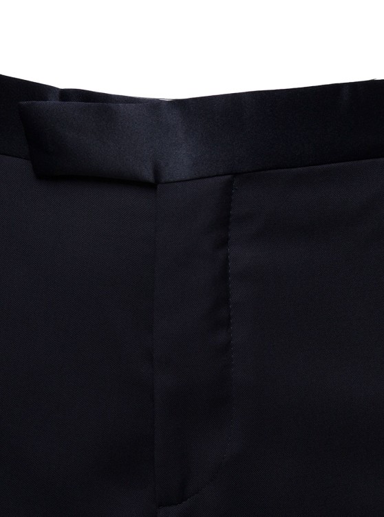 Shop Tagliatore Blue Pants With Satin Waistband And Welt Pockets In Wool In Black