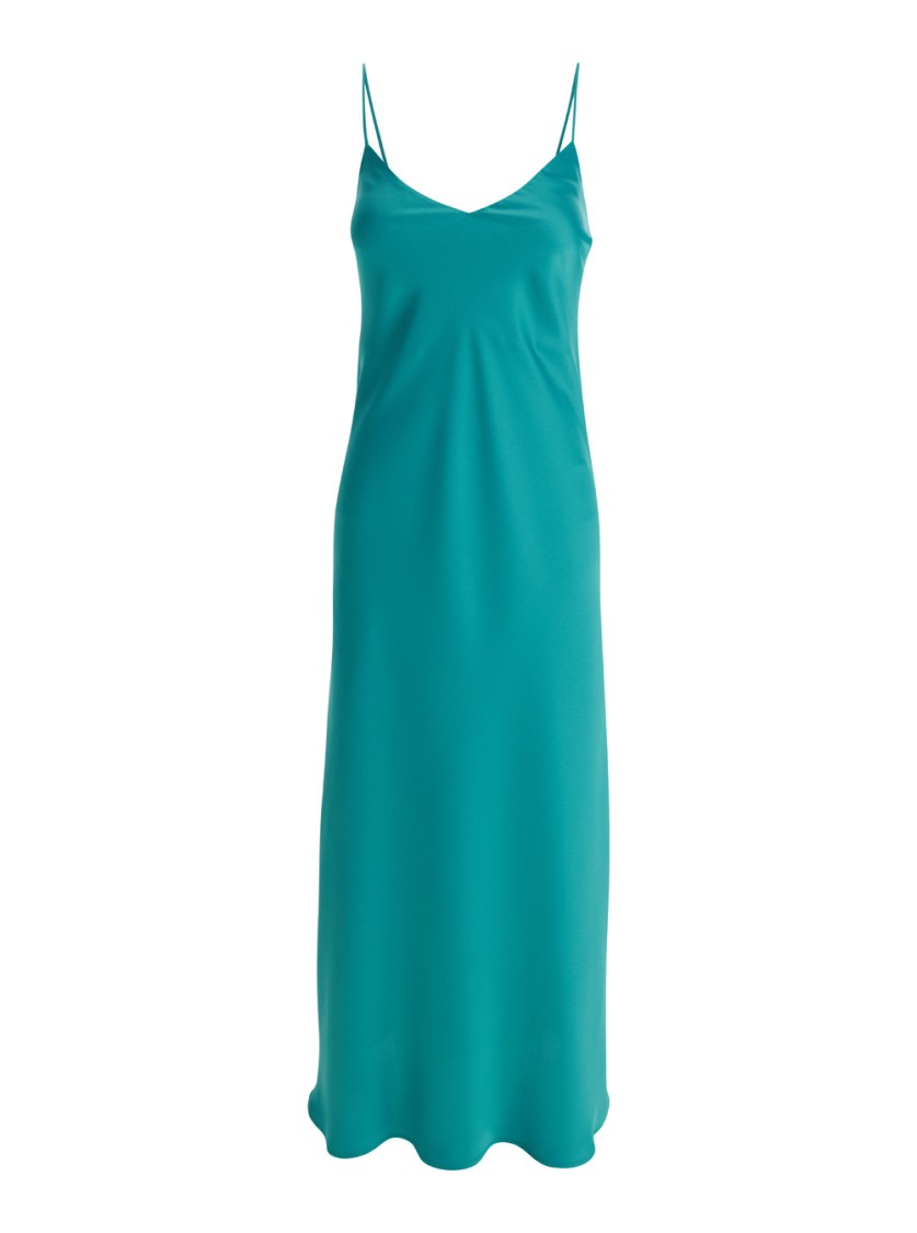 Shop Plain Light Blue Slip Dress With V Neckline In Satin