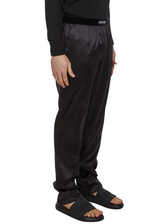 Shop Tom Ford Dark Brown Silk Satin Fabric Trousers In Black
