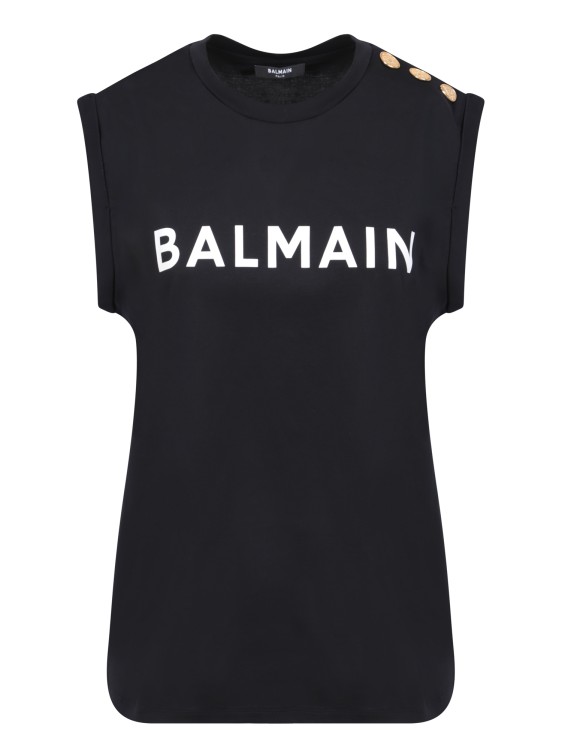 Shop Balmain Black Cap Sleeve T-shirt