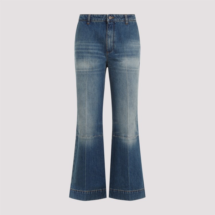 Shop Victoria Beckham Cropped Kick Indigo Cotton Jeans In Grey