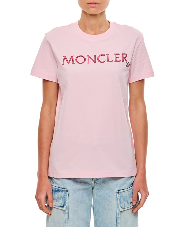Moncler Regular T-shirt W/printed Front Logo In Rose
