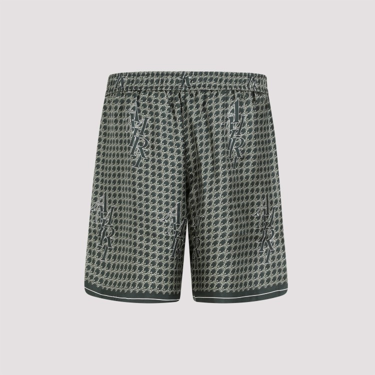 Shop Amiri Green Rain Forest Staggered Hounds Tooth Silk Short In Grey