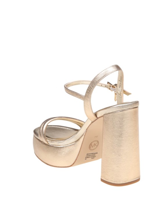 Shop Michael Kors Laci Platform Sandal In Gold Color Laminated Leather