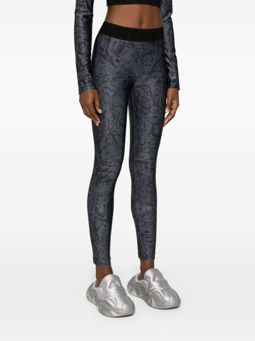 Just Cavalli Leopard-print Leggings In Grey